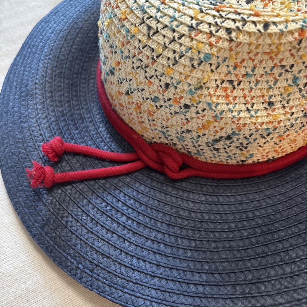 Giovannio New York Blue Multicolor Speckled Sun Hat Wide Brim Paper Beach Cruise - Picture 3 of 11